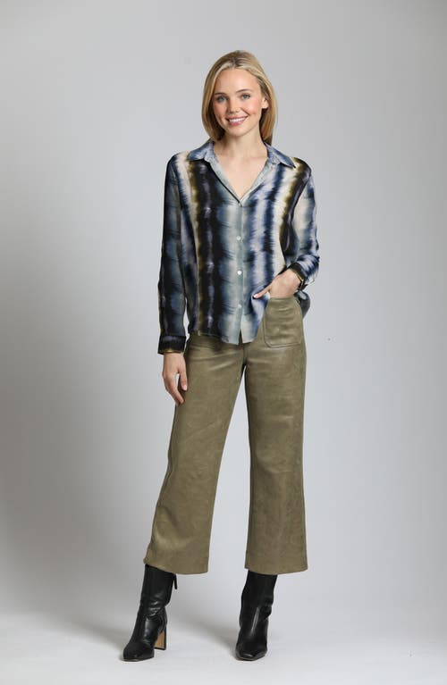 Apny Abstract Print Roll Tab Sleeve Chiffon Button-up Shirt In Grey/blue Multi