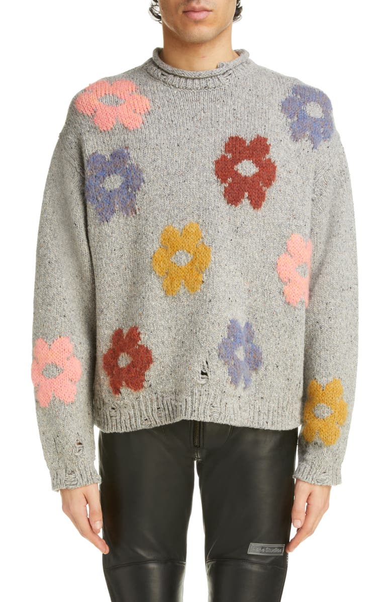 Acne Studios Floral Intarsia Wool Blend Sweater, Main, color, 