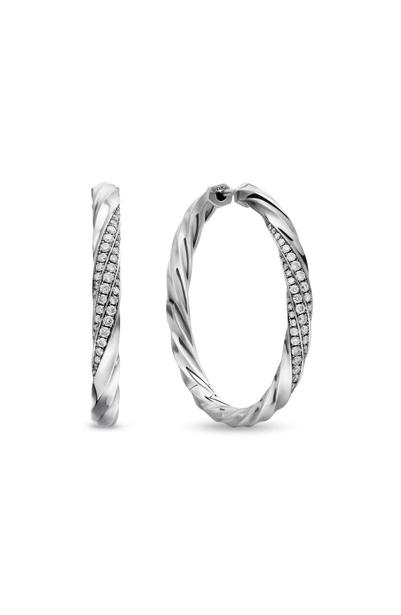 David Yurman Cable Edge<sup>™</sup> Hoop Earrings in Recycled Sterling Silver with Pavé Diamonds, Main, color, Sterling Silver Recycled