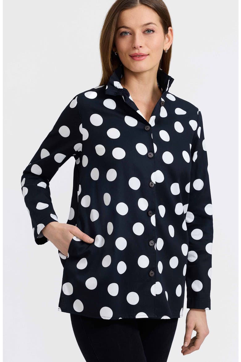 Carolina Dot Print Cotton Button-Up Shirt, Alternate, color, BLACK/ WHITE