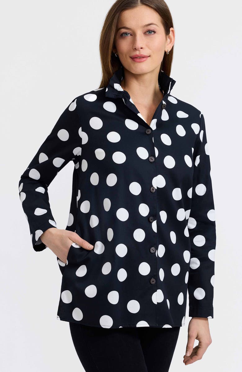Foxcroft Carolina Dot Print Cotton Button-Up Shirt, Alternate, color, Black/ White