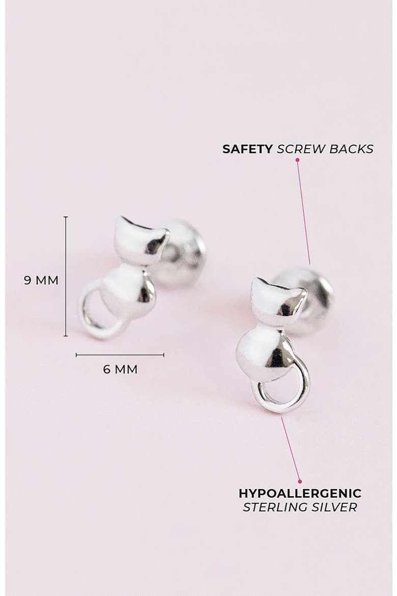 Kitty Cat Earrings, Alternate, color, Silver