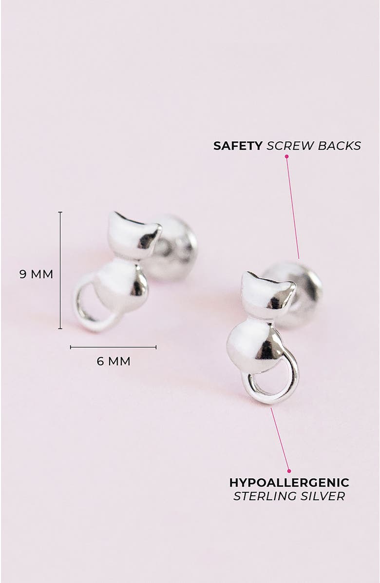 In Season Jewelry Kitty Cat Earrings, Alternate, color, Silver