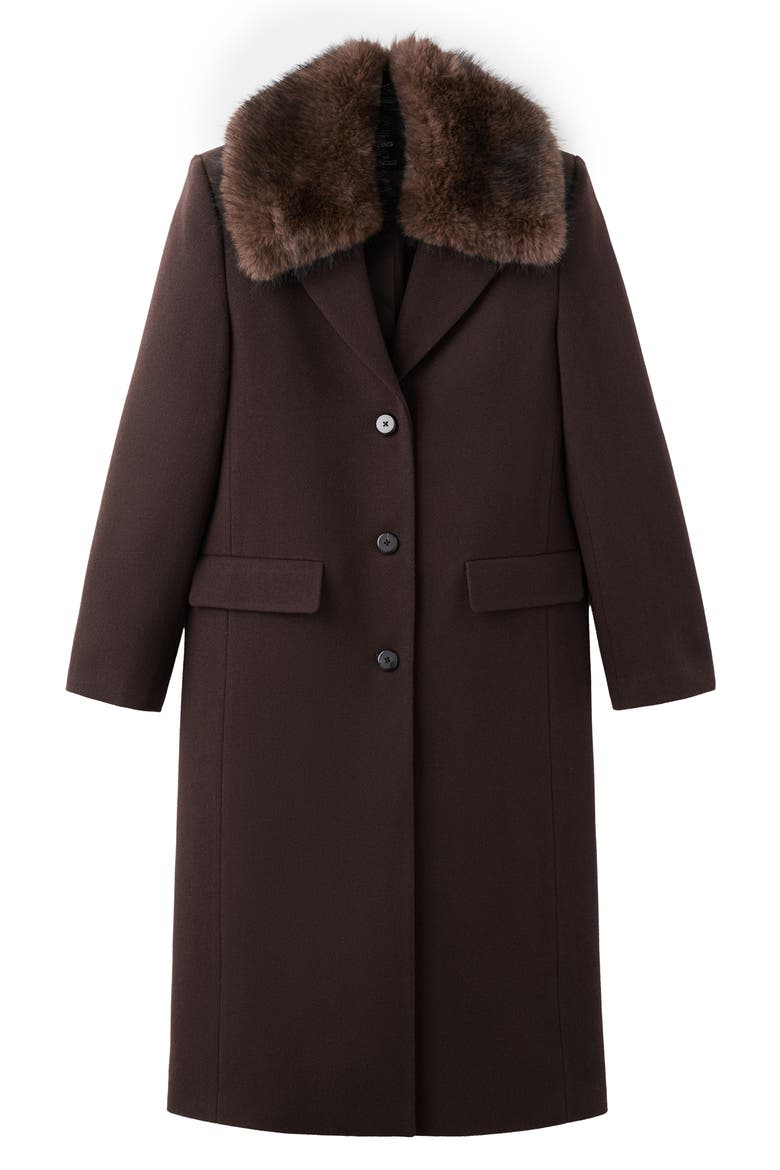 Lips Wool Blend Coat with Faux Fur Collar, Main, color, CHOCOLATE