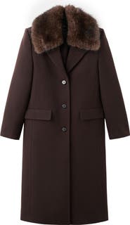 MANGO Lips Wool Blend Coat with Faux Fur Collar