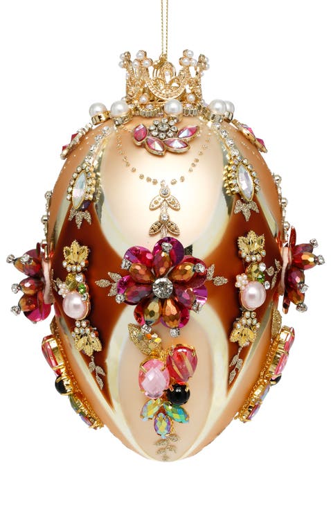 Faberge Jewel Egg Ornament , Gold/Brown