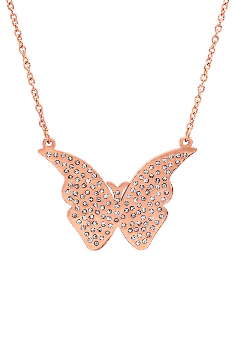 Cubic Zirconia Butterfly Pendant Necklace, Main, color, GOLD