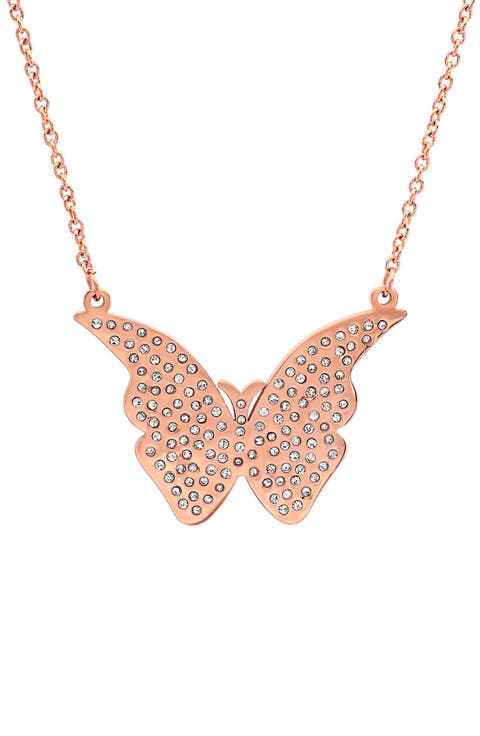 18k Rose Gold Plated Crystal Butterfly Pendant Necklace