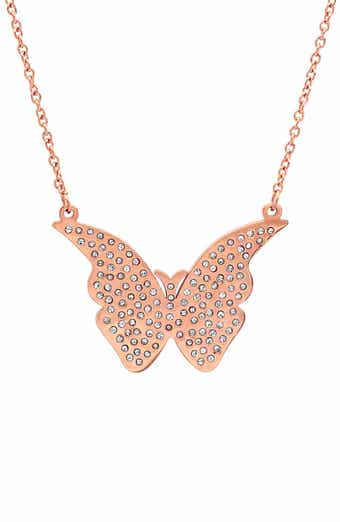 18k Rose Gold Plated Crystal Butterfly Pendant Necklace