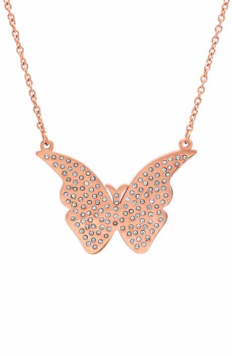 18k Rose Gold Plated Crystal Butterfly Pendant Necklace