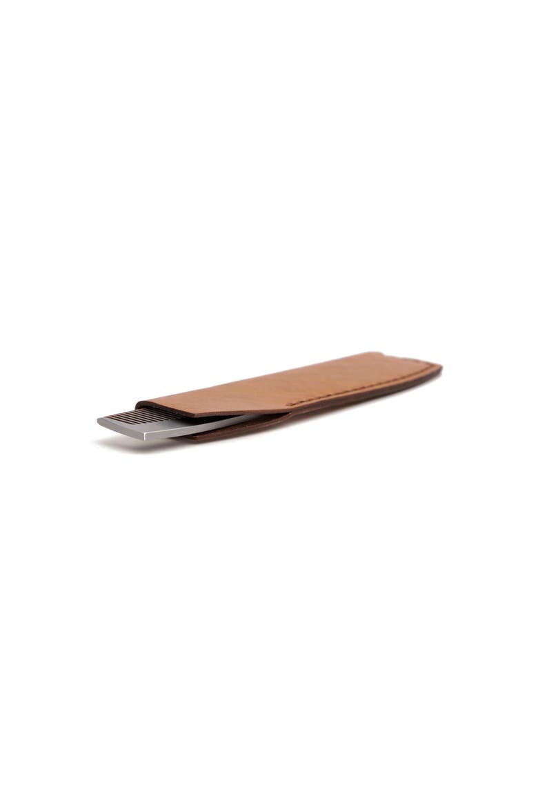 No. 1827 Stainless Steel Metal Pocket Comb with Leather Sleeve, Alternate, color, Whiskey