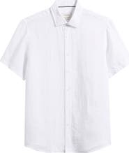 Bugatchi Orson Shaped Fit Short Sleeve Linen Button-Up Shirt