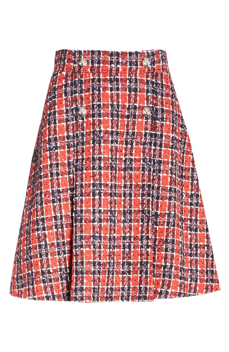 Gucci Tiger Button Tweed A-Line Skirt, Alternate, color, 