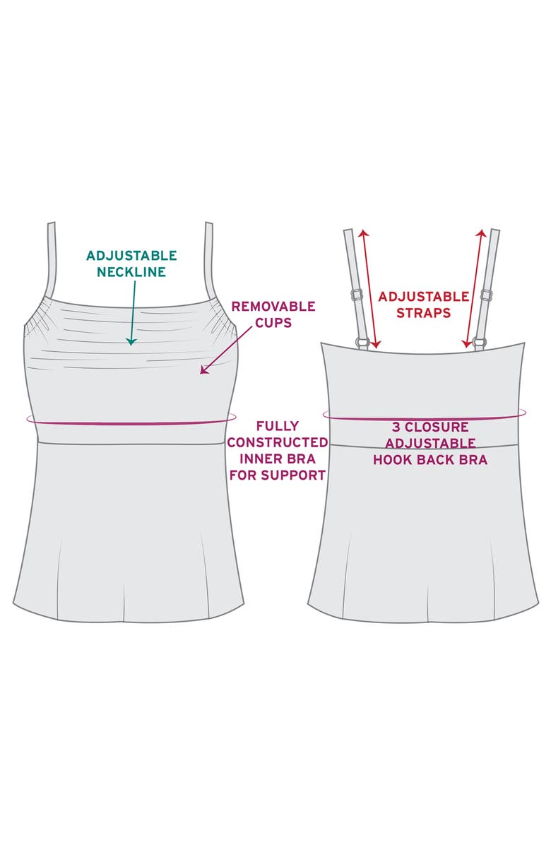 Trimshaper Terri Adjustable Neckline Tankini Swimsuit Top, Alternate, color, Boho Classic