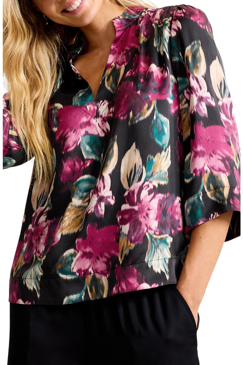 Jeweled Blooms Silk Top, Main, color, BLACK