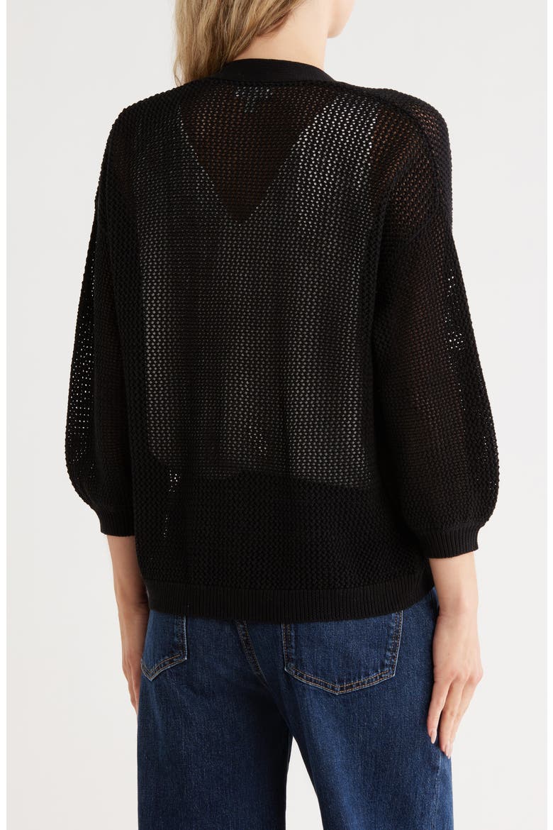 Open Stitch Front Cotton Cardigan, Alternate, color, BLACK