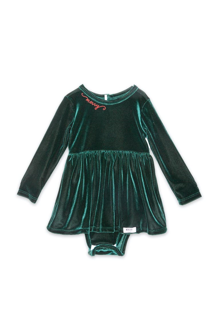 Embroidered Velvet Holiday Long Sleeve Bubble Romper, Main, color, Emerald Green