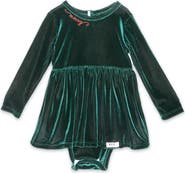 WORTHY THREADS Embroidered Velvet Holiday Long Sleeve Bubble Romper