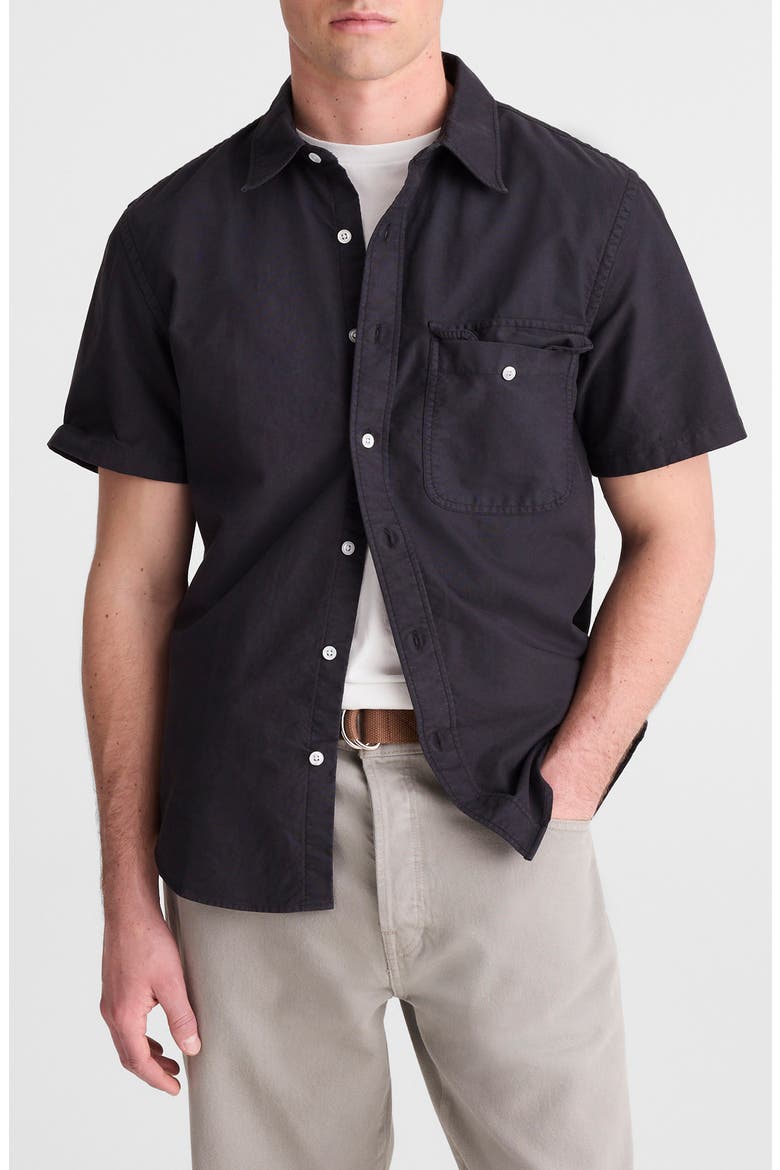 Allday Oxford Single Pocket Short Sleeve Button-Up Shirt, Main, color, LICORICE