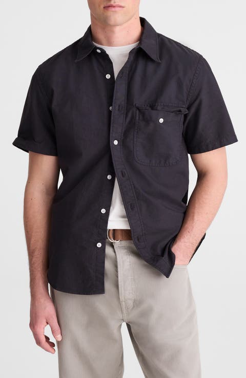 Allday Oxford Single Pocket Short Sleeve Button-Up Shirt