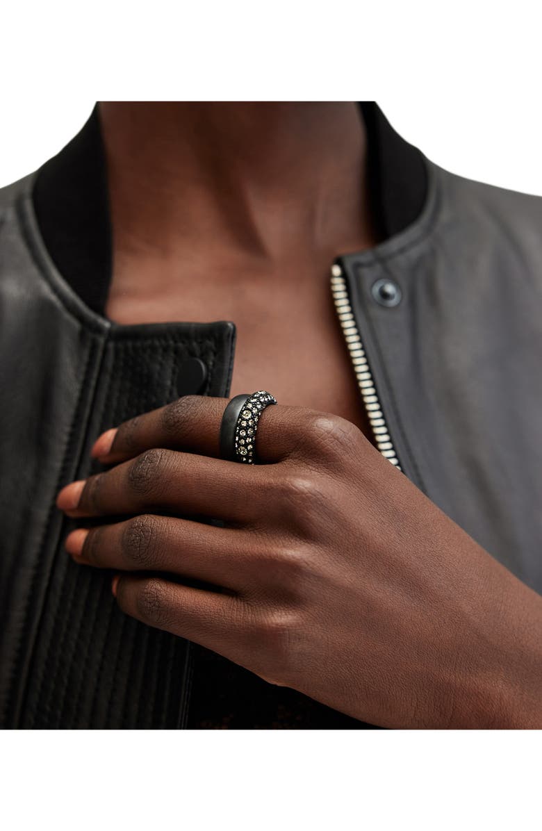 AllSaints Set of 2 Pavé Crystal Band Rings, Alternate, color, Black