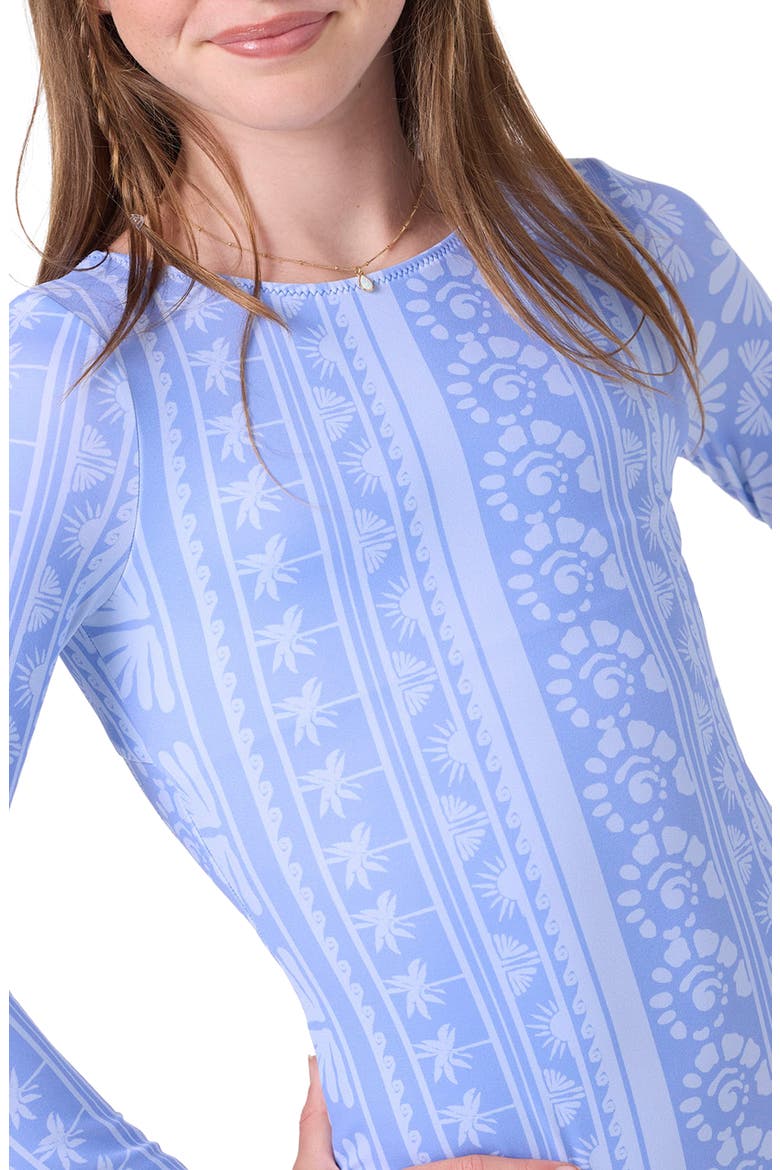 Kids' Surf Abstract Cutout Long Sleeve One-Piece Swimsuit, Alternate, color, AZURINE