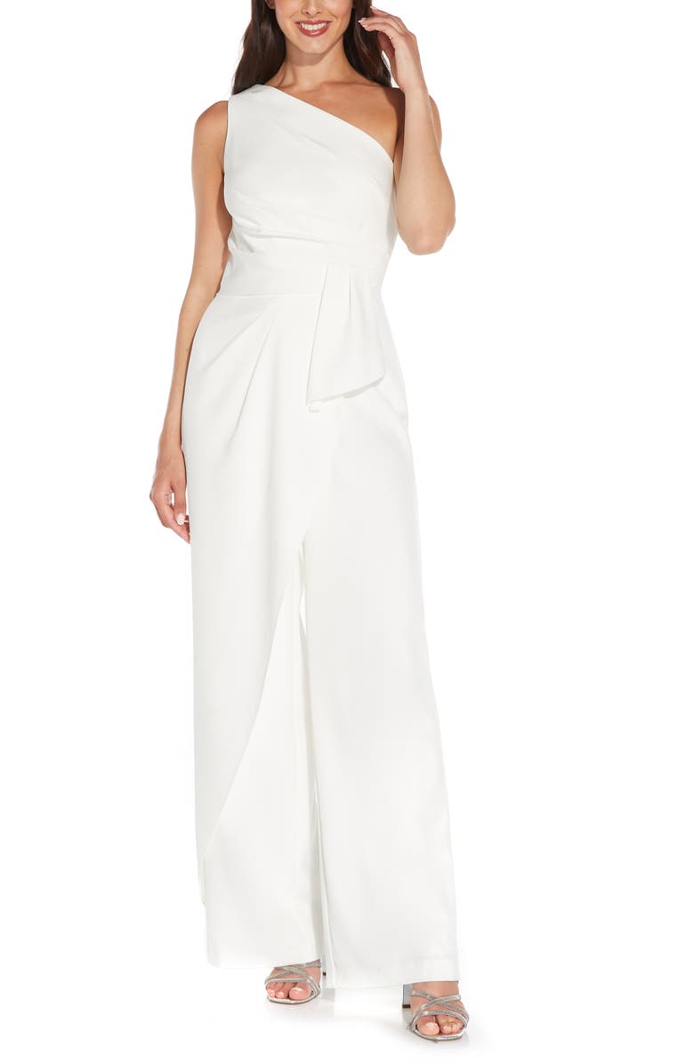 Adrianna Papell One-Shoulder Crepe Jumpsuit, Main, color, Ivory