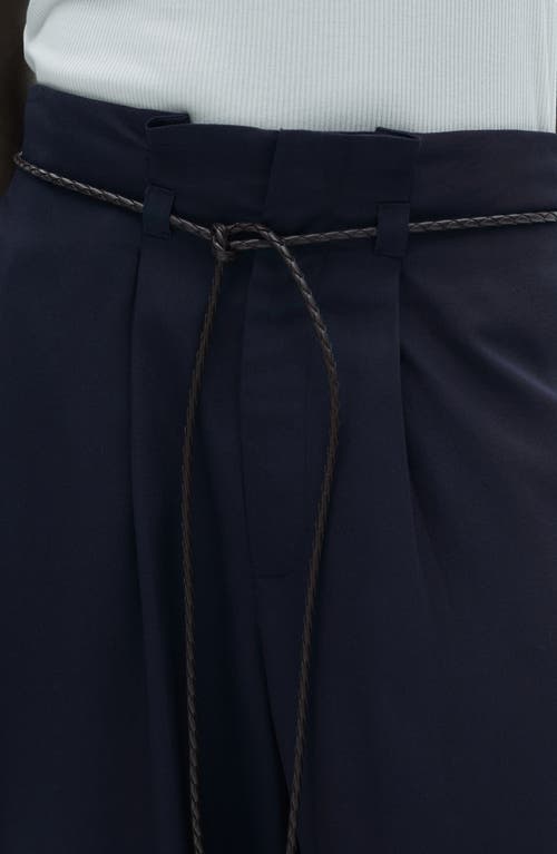 Mango Pleated Wide Leg Pants In Dark Navy