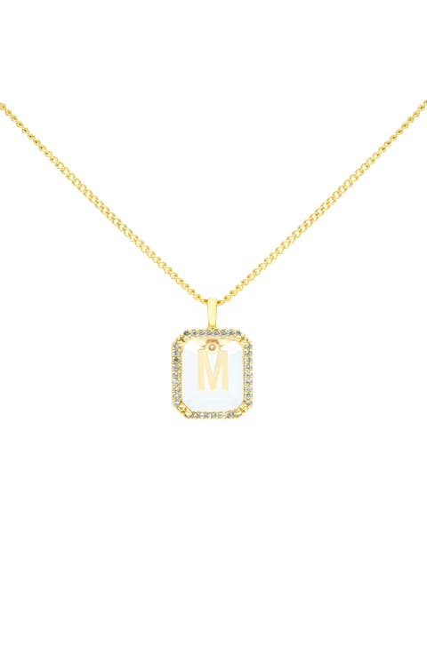 Crystal Letter Square Pendant Necklace