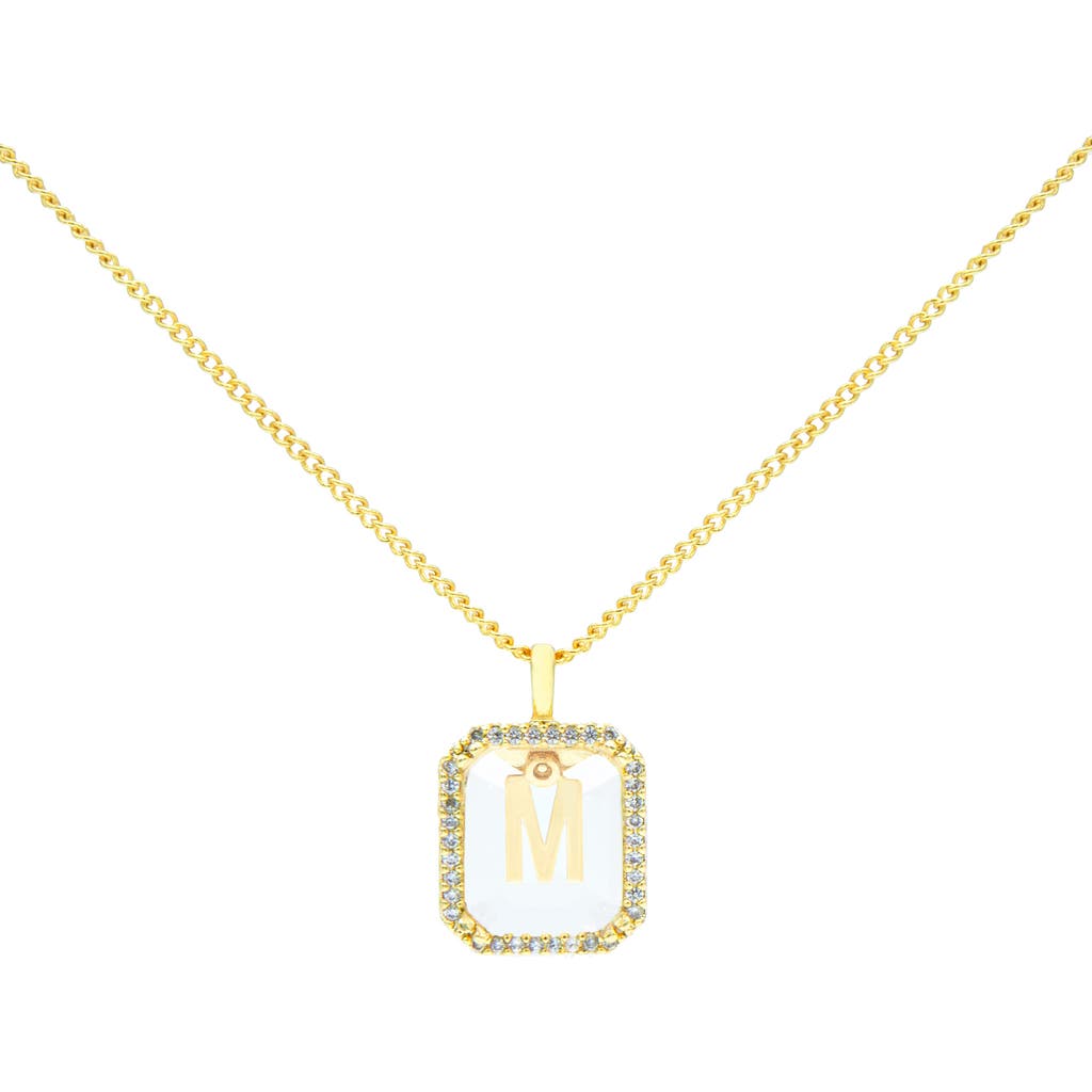 La Meno Crystal Letter Square Pendant Necklace In Gold