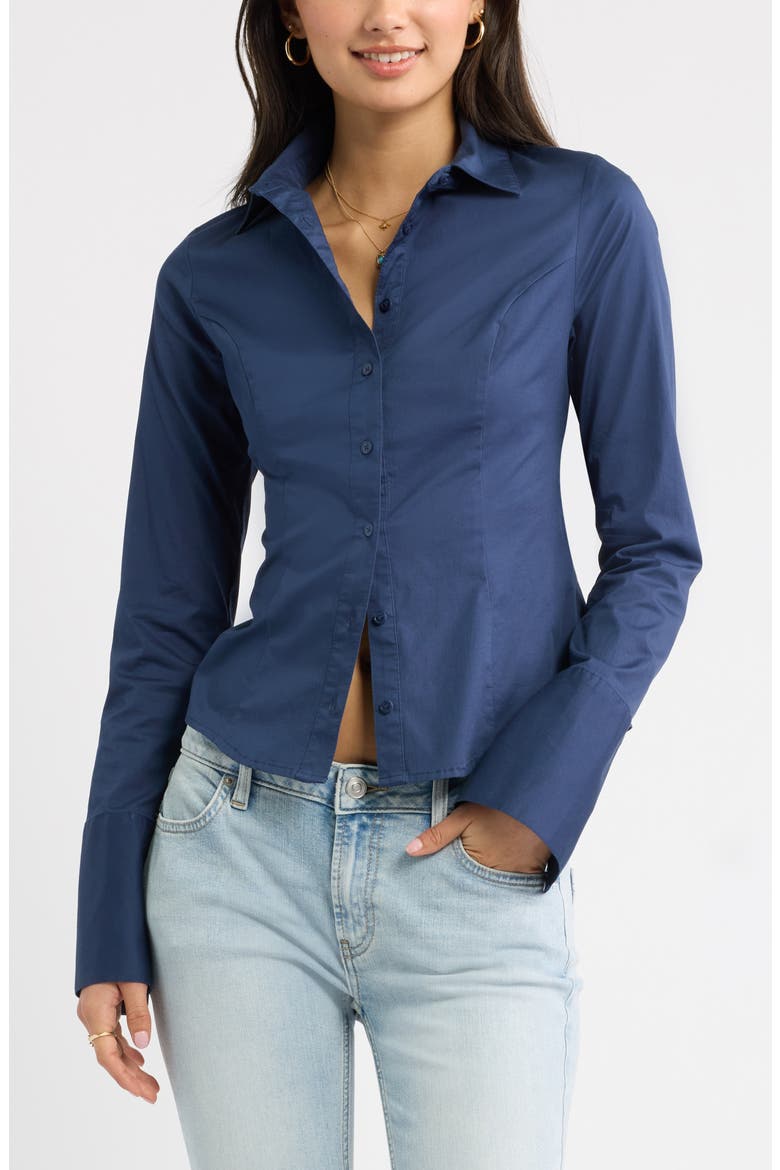 Slim Fit Stretch Cotton Button-Up Shirt, Main, color, NAVY INDIGO