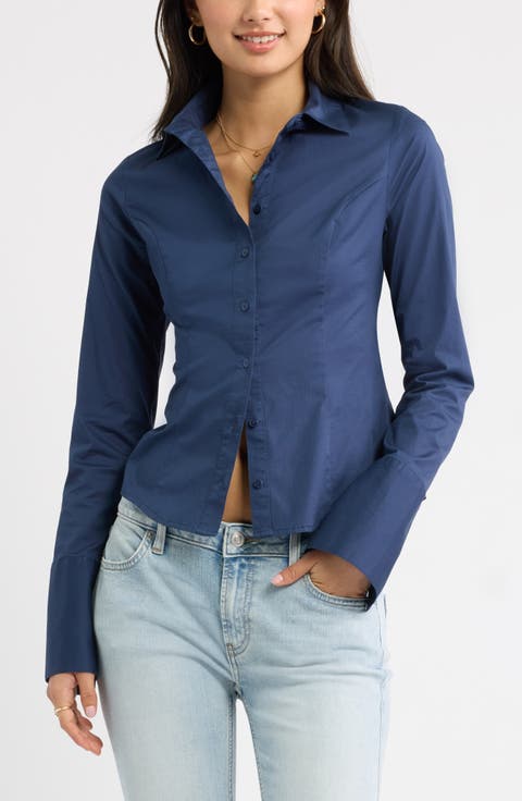 Women's Blue Button Up Tops