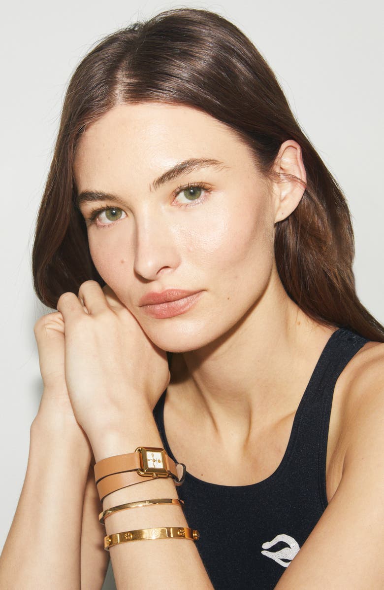 Tory Burch Icon Hinge Bracelet, Alternate, color, Tory Gold