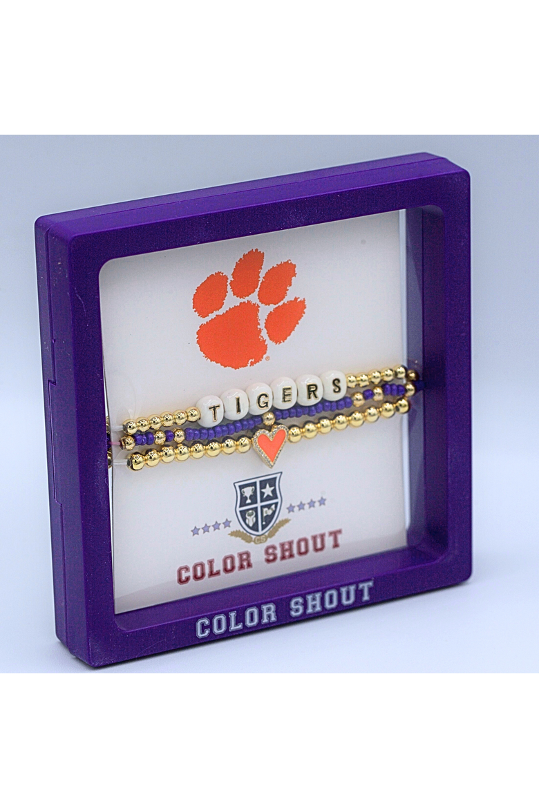 Clemson Love My College Bracelet Stack, Alternate, color, Yellow Gold