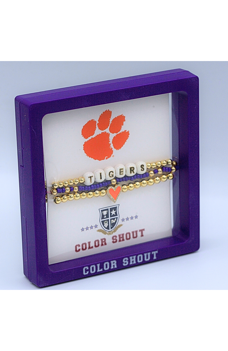 Color Shout Clemson Love My College Bracelet Stack, Alternate, color, Yellow Gold