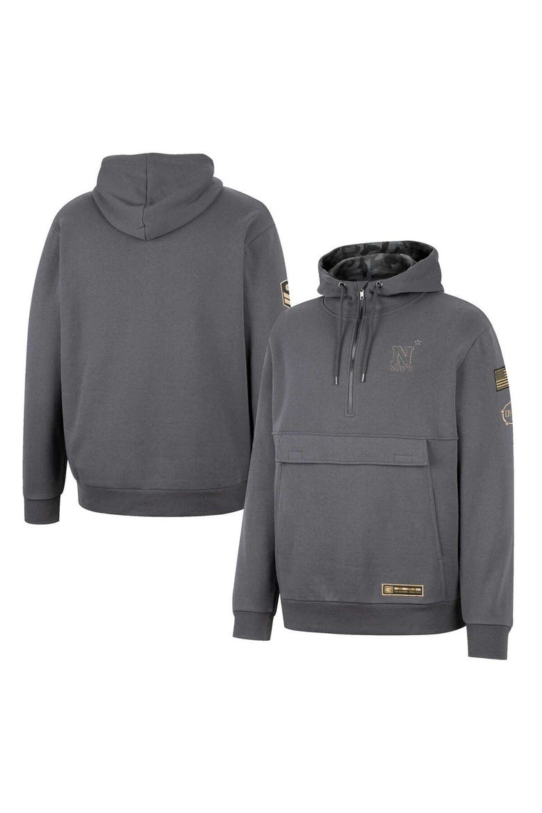 Men's Colosseum Charcoal Navy Midshipmen OHT Military Appreciation Quarter-Zip Hoodie, Main, color, Charcoal
