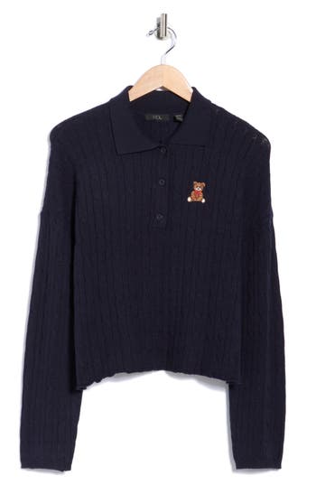 Rdi Embroidered Teddy Polo Sweater In Blue