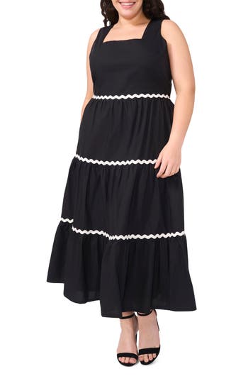 Cece Rickrack Trim Cotton Maxi Sundress In Black