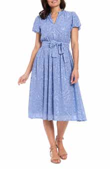 London Times Eyelet Tie Waist Midi Dress