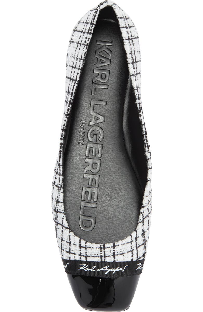 KARL LAGERFELD PARIS Zofia Cap Toe Tweed Flat, Alternate, color, White/ Black