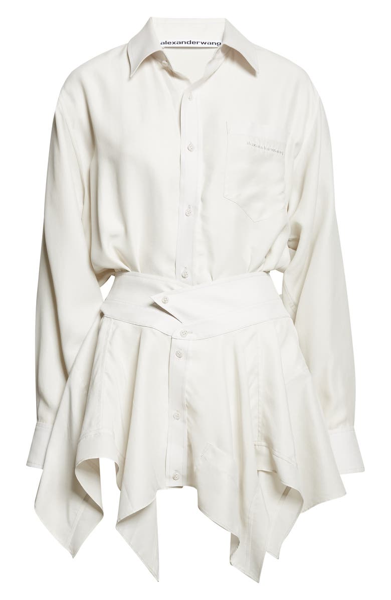 Alexander Wang Cutoff Long Sleeve Silk Double Shirtdress, Alternate, color, Ash White