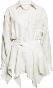 Alexander Wang Cutoff Long Sleeve Silk Double Shirtdress