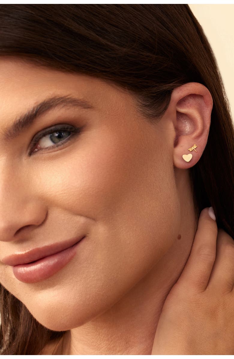 Oradina 14K Gold Sweet Heart Studs, Alternate, color, Yellow Gold