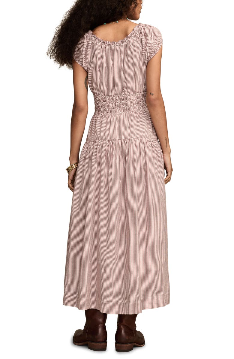 Lucky Brand Smocked Waist Midi Dress, Alternate, color, Burgundy Stripe