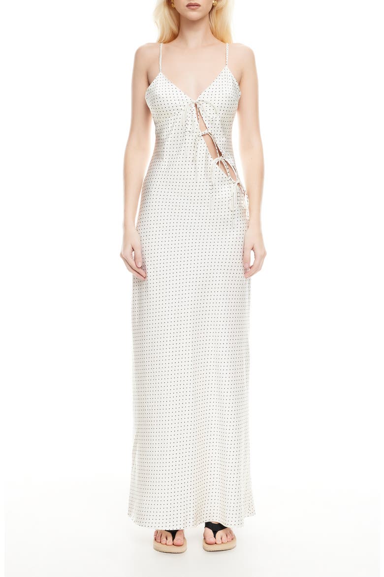 About Polka Dot Cutotut Tie Detail Satin Slipdress, Main, color, PORCELAIN POLKA