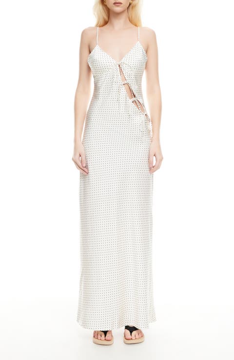 About Polka Dot Cutotut Tie Detail Satin Slipdress