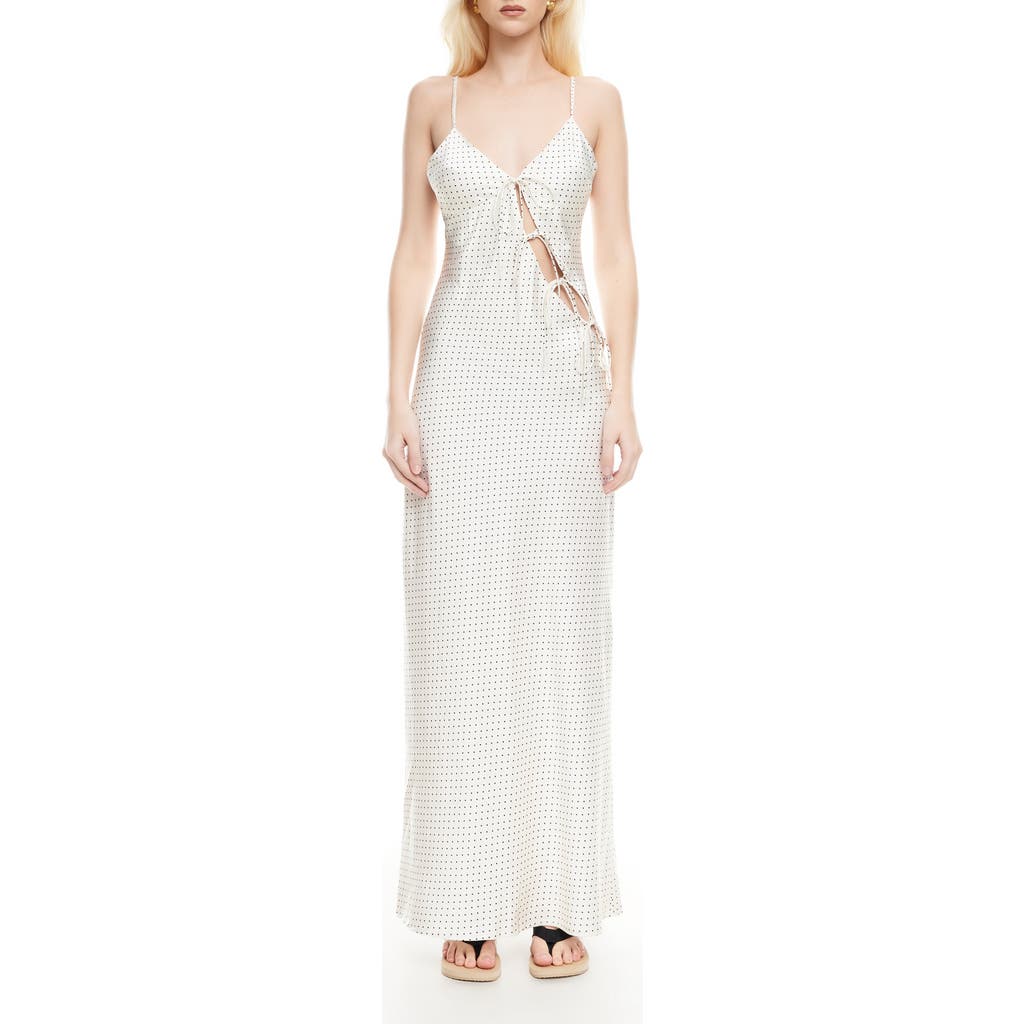 Lioness About Polka Dot Cutotut Tie Detail Satin Slipdress In White