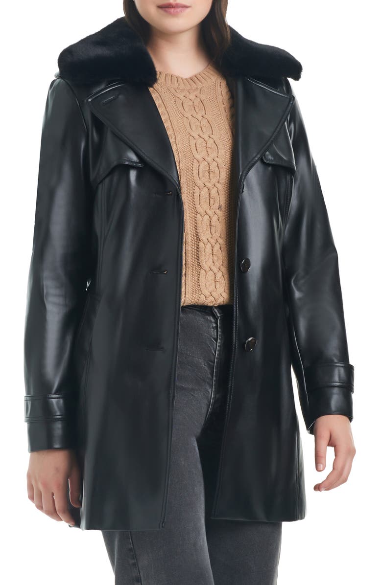 Vince Camuto Belted Faux Leather Jacket with Removable Faux Fur Collar, Alternate, color,