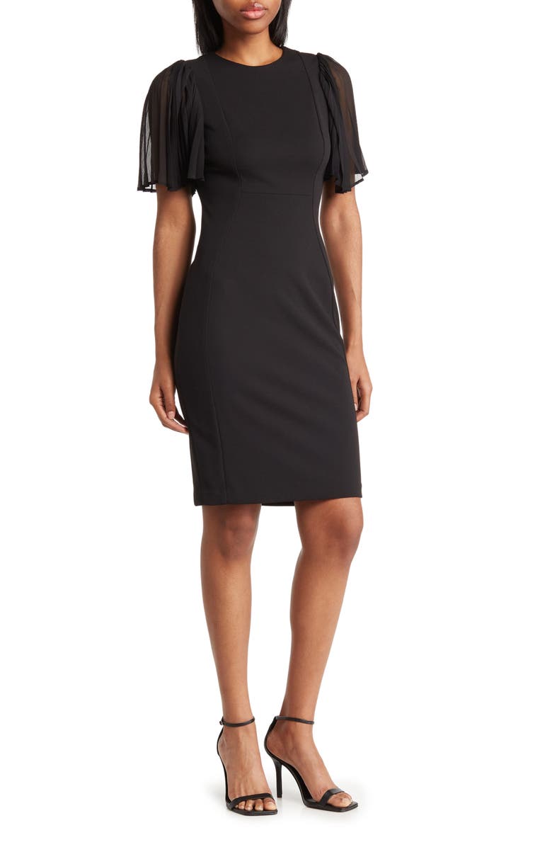 Calvin Klein Pleated Chiffon Sleeve Sheath Dress, Main, color, 