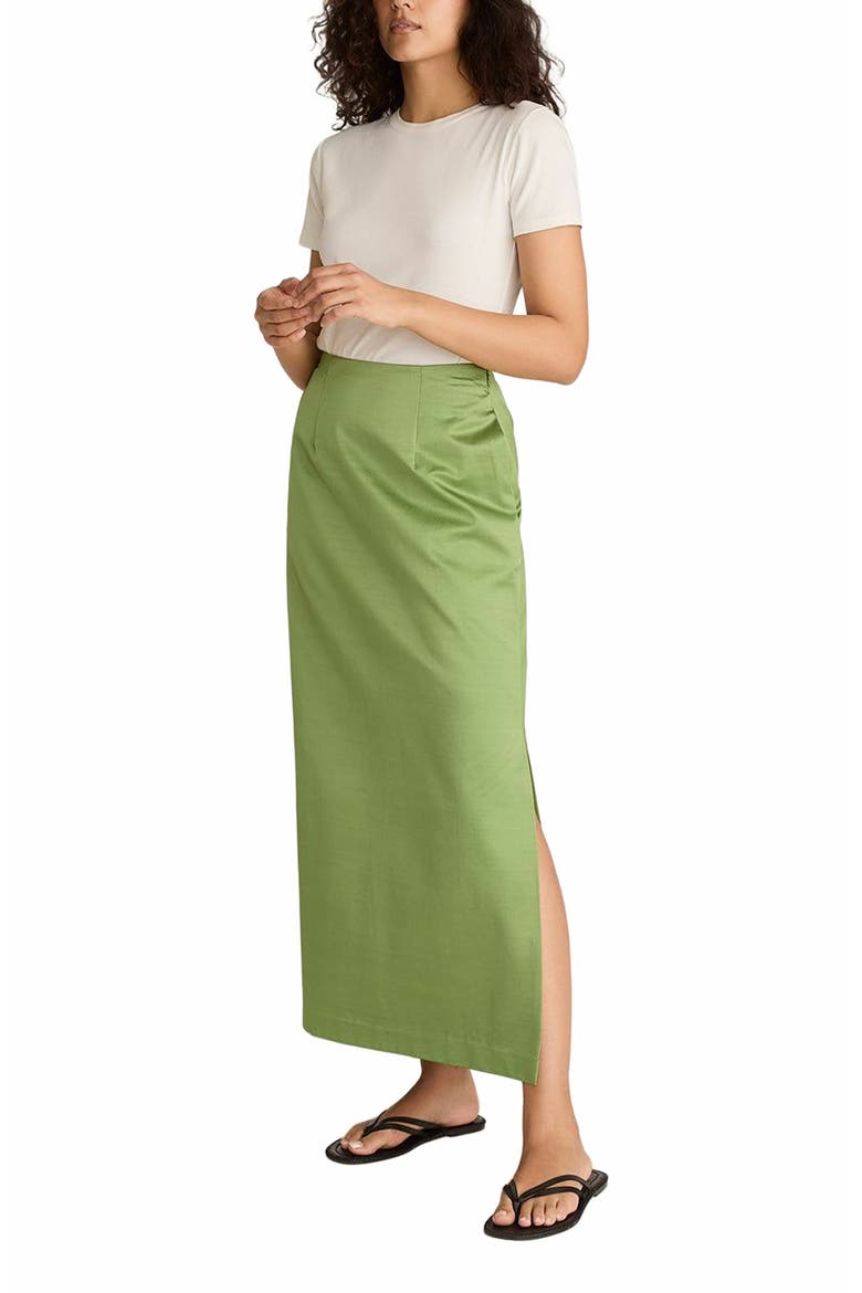 Slub Sateen Midi Skirt, Alternate, color, Fern